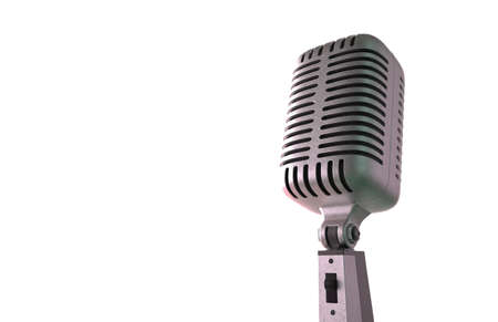 Steel microphone isolated on a white background. Old microphone. Vintage microphone. 3D rendering.の写真素材