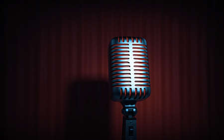 Steel microphone. Old microphone. Vintage microphone. 3D rendering.の写真素材