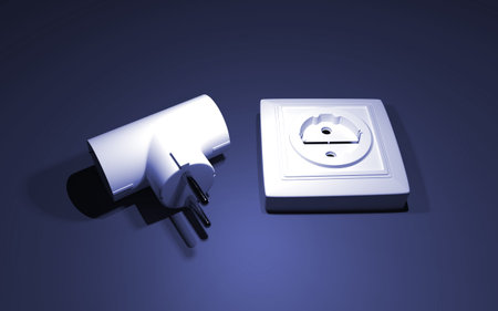 White socket. Electric splitter. 3D rendering.