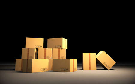 Cardboard boxes, delivery packaging set. 3D rendering.の写真素材