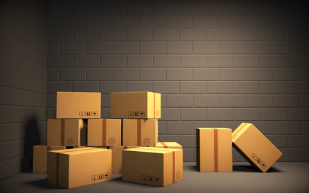 Cardboard boxes, delivery packaging set. 3D rendering.の写真素材
