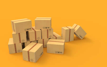 Cardboard boxes, delivery packaging set. 3D rendering.の写真素材