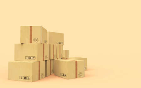 Cardboard boxes, delivery packaging set. 3D rendering.の写真素材