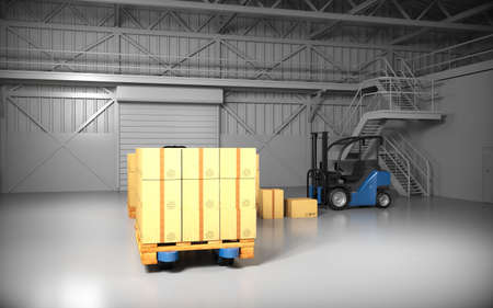 Large trucking warehouse with cargo (warehouse, hangar, industrial). 3D rendering.の写真素材