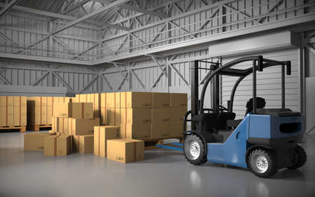 Large trucking warehouse with cargo (warehouse, hangar, industrial). 3D rendering.の写真素材
