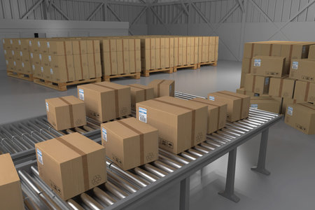 Warehouse boxes. Boxes in warehouse. 3D renderingの写真素材