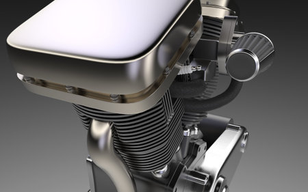 Motorcycle engine two cylinder for big bike. 3D illustration. 3D rendering.