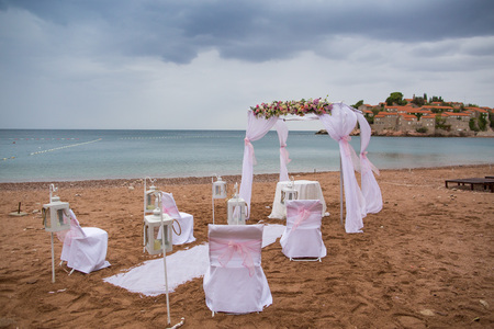 Wedding decoration on the beach near St.Stefanの写真素材