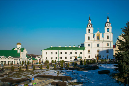 The square of freedom Minsk belarus. Cathedral of the Descent of the Holy Spirit 03/24/2018