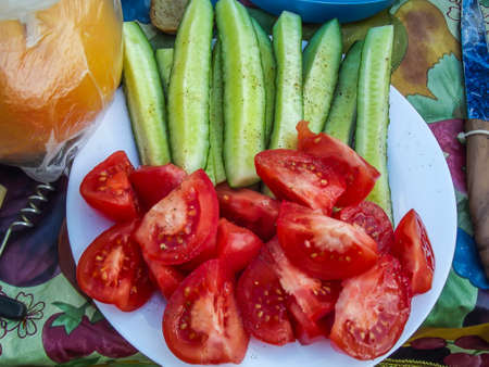 Fresh salad with tomatoes and cucumbers minskの写真素材