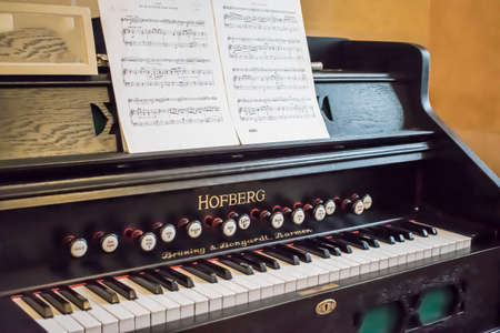 Old keyboard musical instrument Harmonium, Castle-Museum City of Nesvizh Belarusのeditorial素材