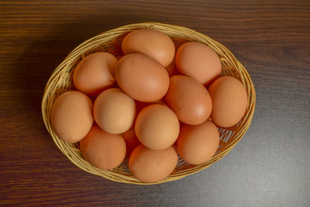 Eggs for cooking are in the Easter basket chicken eggsの写真素材