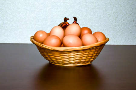 Eggs for cooking are in the Easter basket chicken eggsの写真素材