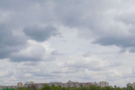 spring landscape river forest trees against the blue sky and cloudsの写真素材