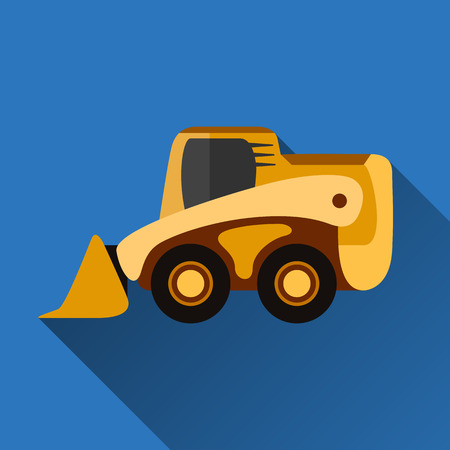 Classic skid loader flat style icon with shadowのイラスト素材