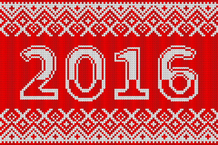 Christmas or New year knitted pattern in shape of number 2016. Winter holiday seamless knitted texture vector illustrationのイラスト素材