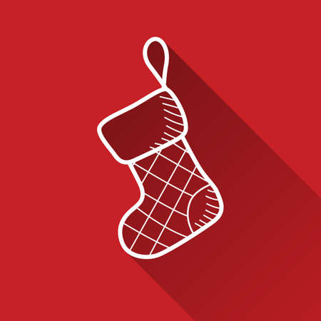 Sock flat outline icon on red background with shadow. Vector illustrationのイラスト素材
