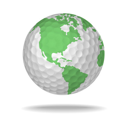 Golf ball like earth globe sphere for golf traveling. Vector isolated illustrationのイラスト素材