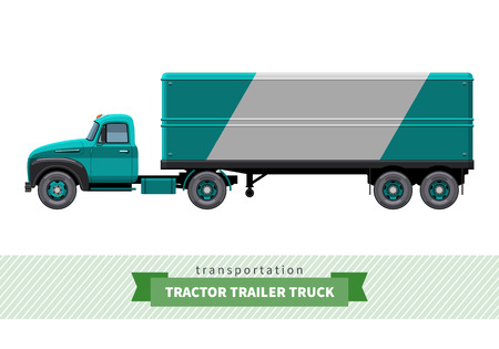 Classic tractor trailer truck side view. Semi truck isolated illustrationのイラスト素材