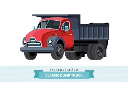 Classic dump truck front side view. Dumper isolated illustrationのイラスト素材