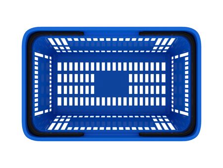 Double handle portable plastic shopping basket for supermarket. 3d isolated illustration on white background. Digitally generated image.の写真素材
