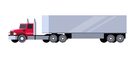 Minimalistic icon box trailer tractor front side view. Semi trailer vehicle. Vector isolated illustration.のイラスト素材