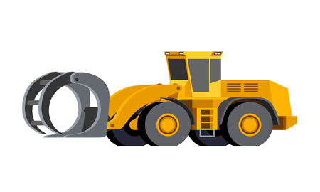 Minimalistic icon log handler front side view. Log handler for working at saw mill or lumber yard. Modern vector isolated illustration.のイラスト素材