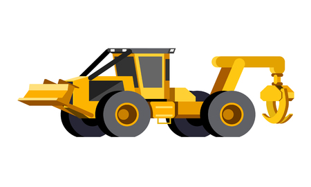 Minimalistic icon wheeled skidder front side view. Grapple skidder vehicle. Modern vector isolated illustration.のイラスト素材