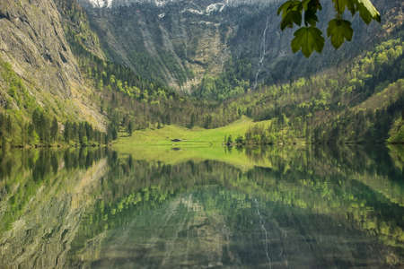 Beautiful view of Obersee lake. Konigssee National Park Berchtesgaden Bavaria Germanyの写真素材