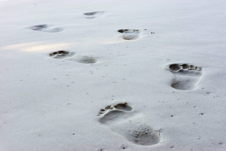 Human foot prints on a beach sand