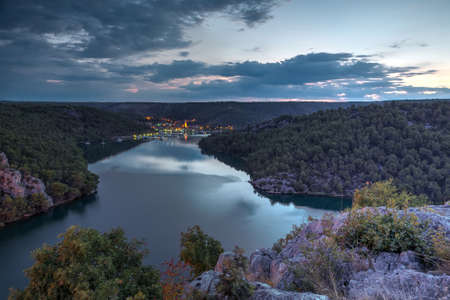 View on Krka river and Skradin city from the rockの写真素材