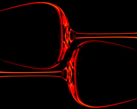 wine glasses isolated on black on black, abstract background with wine glassesの写真素材