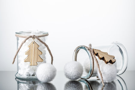 greeting card with christmas decoration on white backgroundの写真素材
