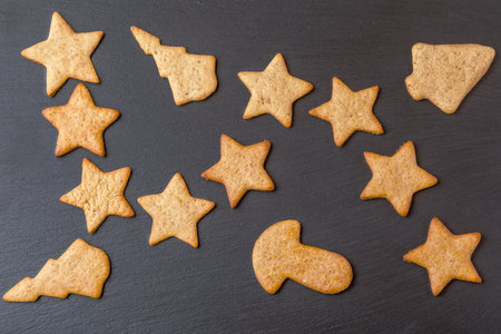 still life with homemade christmas gingerbread cookiesの写真素材