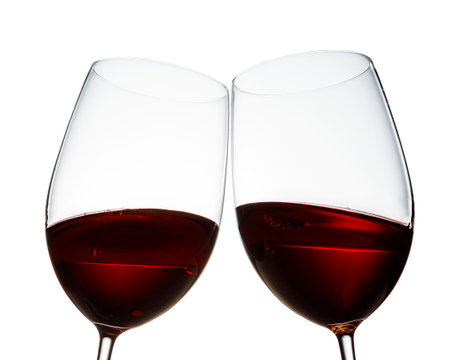 two glasses of wine isolated on white backgroundの写真素材