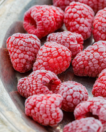 Still life with frozen berries. Frozen berries macrophotographyの写真素材