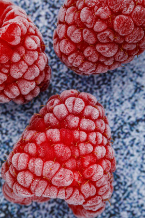 Still life with frozen berries. Frozen berries macrophotographyの写真素材