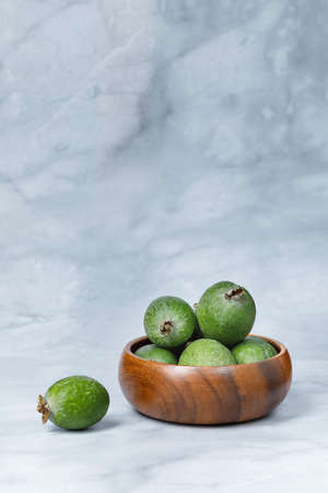 Fresh exotic feijoa fruits on a table, feijoa jamの写真素材
