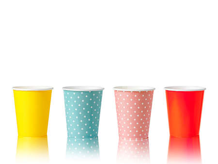 disposable paper cups isolated on white backgroundの写真素材