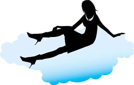 Young beautiful girl sits on cloudsのイラスト素材