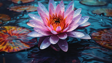 Beautiful waterlily or lotus flower blooming on pond.の素材