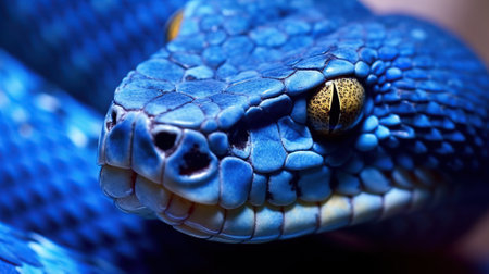 Close-up of the head of a blue snake. Macro.の素材