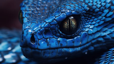 Close up of the eye of a blue viper, Thailand.の素材