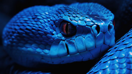 Close-up of the head of a snake. Blue color.の素材