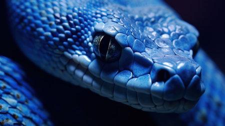 Close-up of the eye of a blue snake (Python reticulatus)の素材