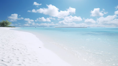 tropical beach with white sand and turquoise water under blue skyの素材