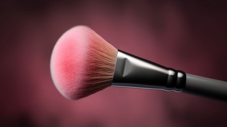 Makeup brush with pink blush on red background. 3D renderingの素材