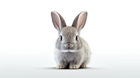 3d rendering of a cute gray rabbit on a white background.の素材