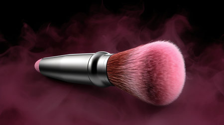 Makeup brush with pink smoke on black background. 3d renderingの素材