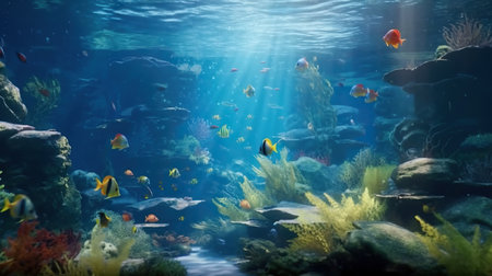 Underwater world with corals and tropical fish. Underwater world with corals and tropical fish.の素材